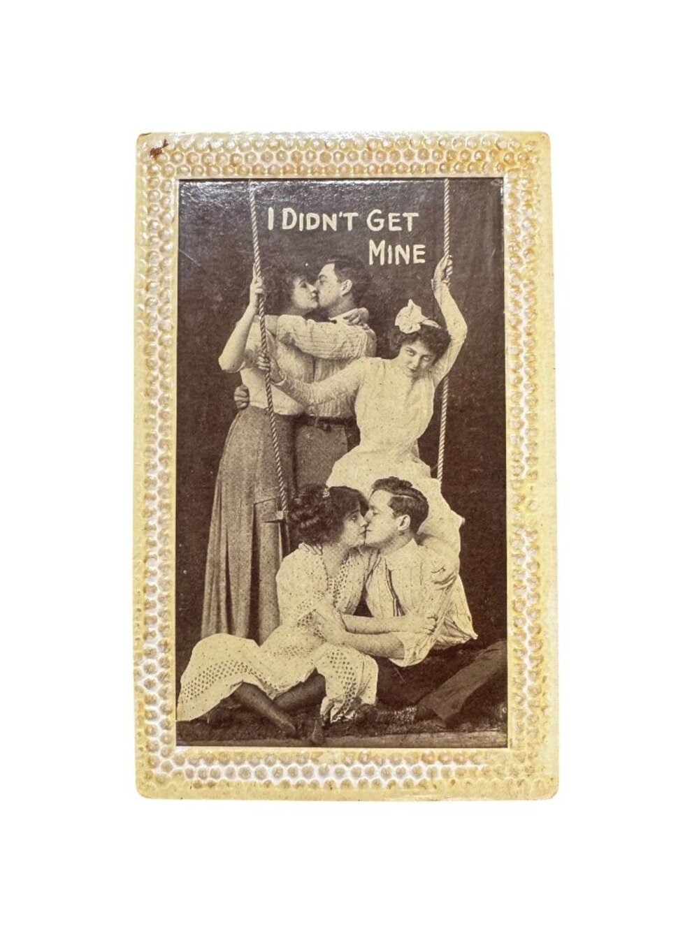 Vintage Humorous Postcard Embossed Border "I Didnt Get Mine" 1900s Romance Scene